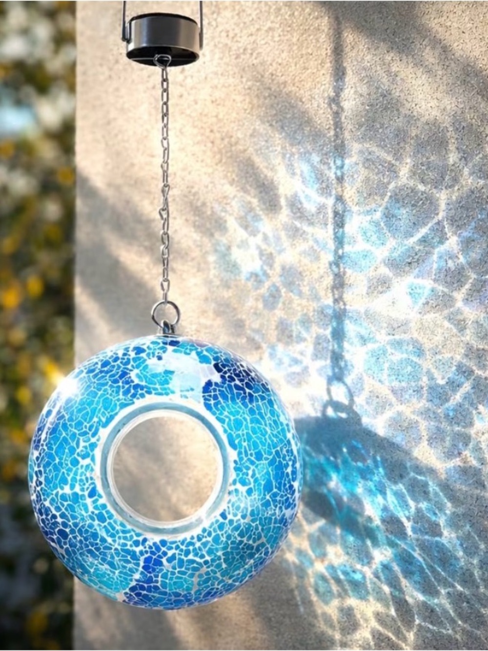 6.3” Solar Mosaic Fly Thru Hanging Bird Feeder - Decorative Outdoor Seed Feeder
